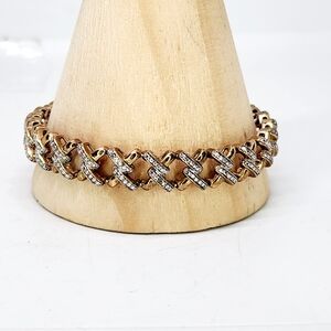 PAJ BB Signed Gold & Silvertone Diamond Cut X Kiss Pattern Link Tennis Bracelet
